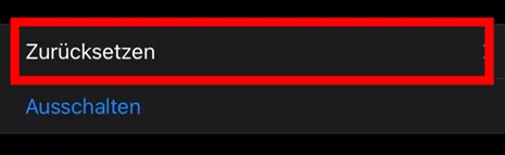 Button labeled "Zurücksetzen" with a red border, and "Ausschalten" in blue below.